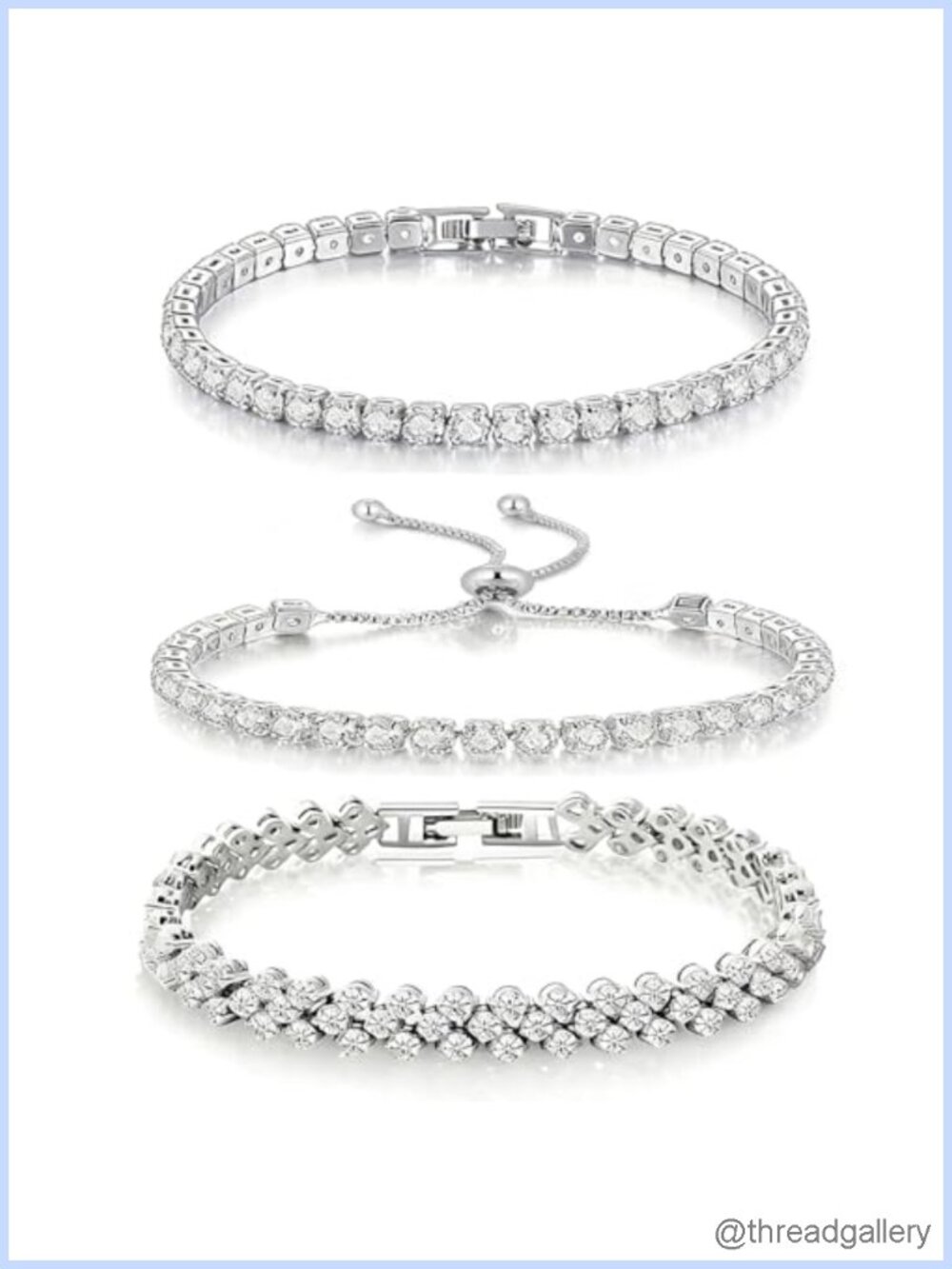 3 Pc Silver Tone CZ Tennis Bracelets Set for Women Wedding Jewelry